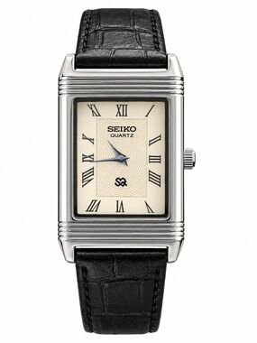 Vintage Seiko Reverso Frame Tank Watch White Dial Silver Bezel